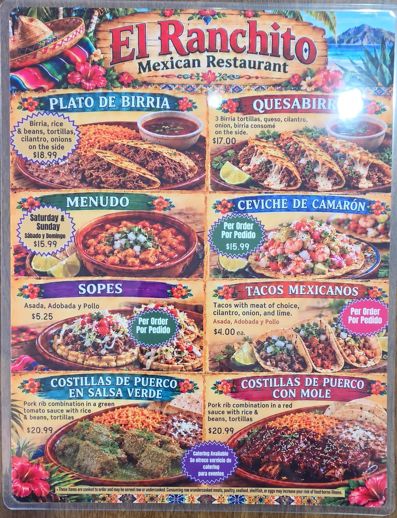 El Ranchito Dinner Menu Supplement